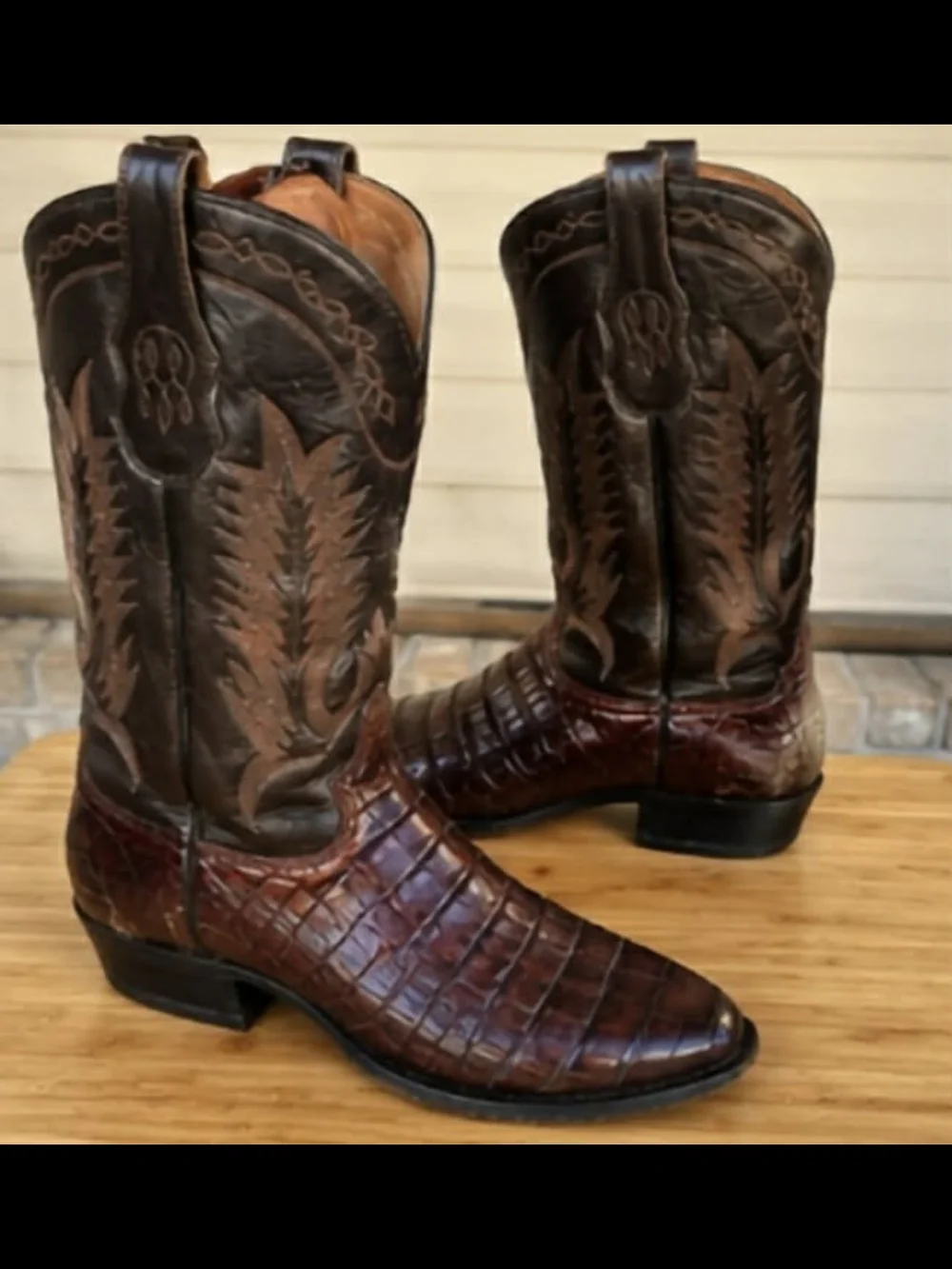 Men's Two-Tone Brown Western Crocodile-Embossed Leather Boots